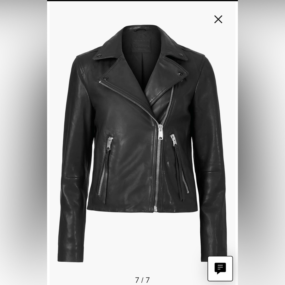 All Saints Black Leather Moto Jacket Asymmetrical Zipper
